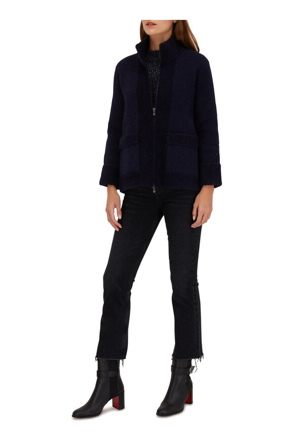 D.Exterior - Navy Blue Zip Up Wool Jacket 