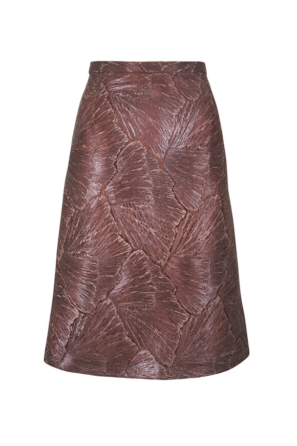 Akris Mocha Lacquered Techno Sea Fan Lace Midi Skirt