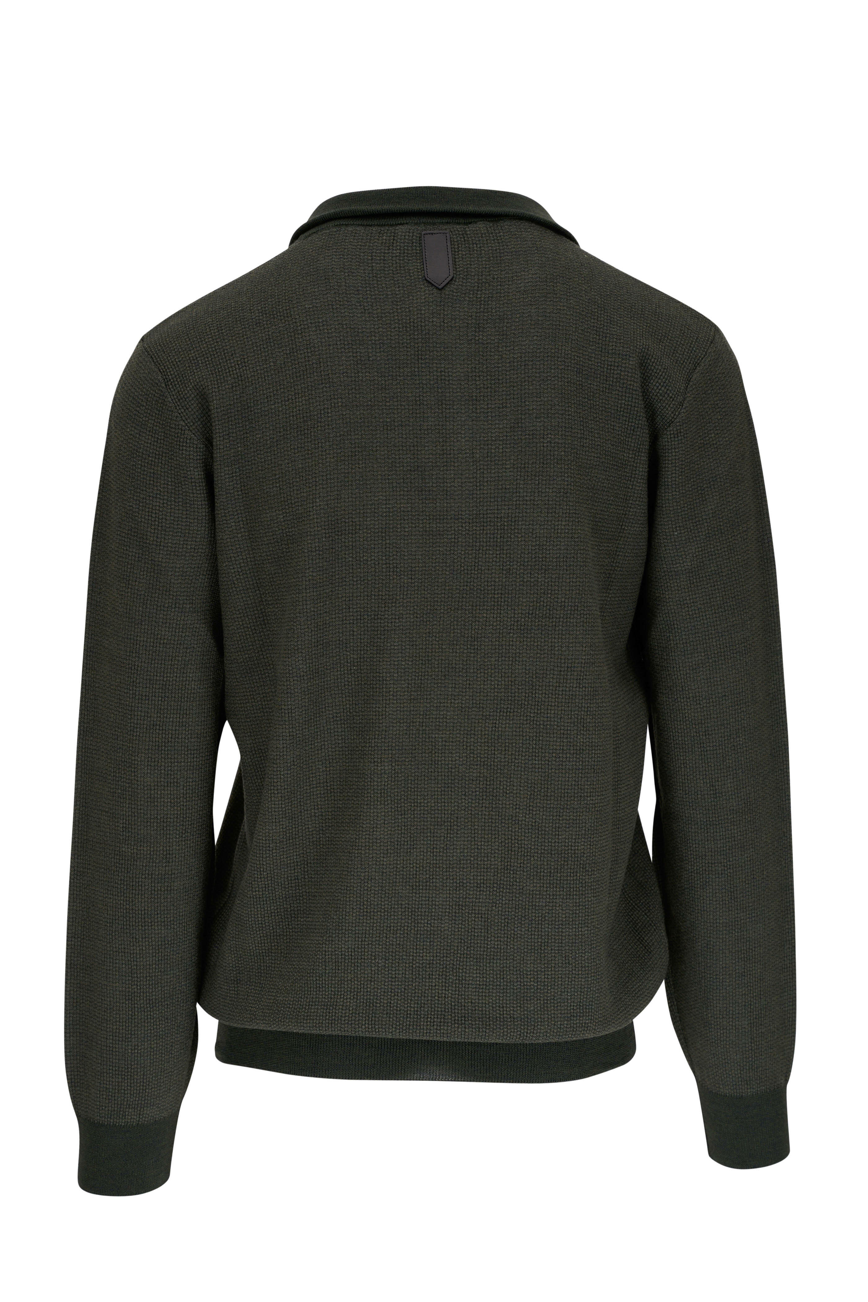 Canali - Olive Textured Wool Quarter Zip Pullover