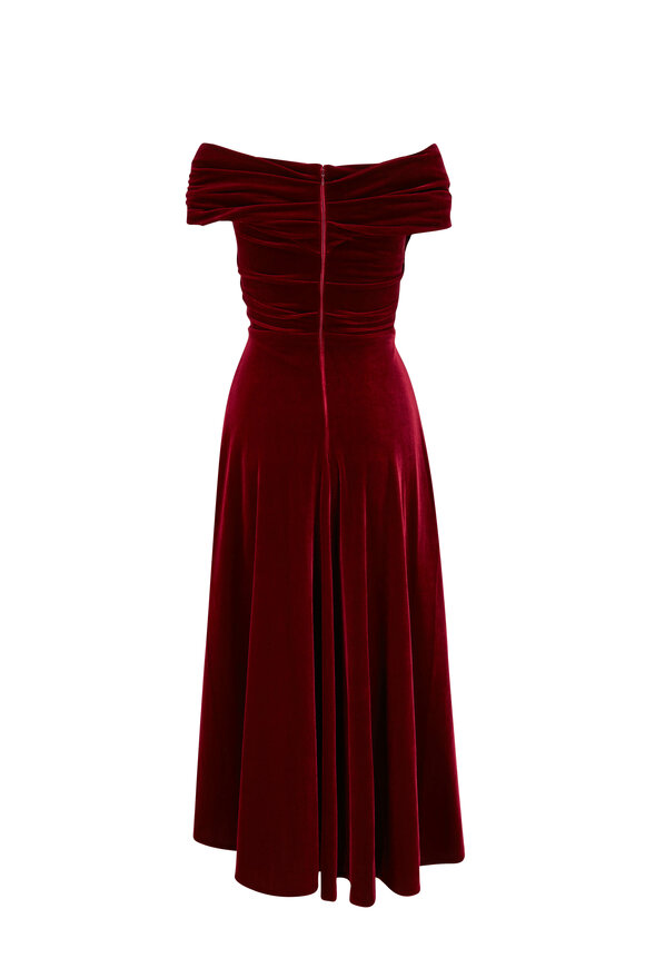 Talbot Runhof - Burgundy Stretch Velvet Midi Dress