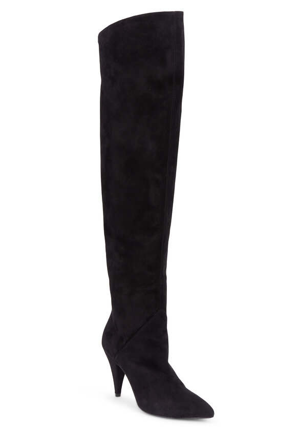 Saint Laurent Cat Black Suede Over-The-Knee Boot, 90mm - view 1