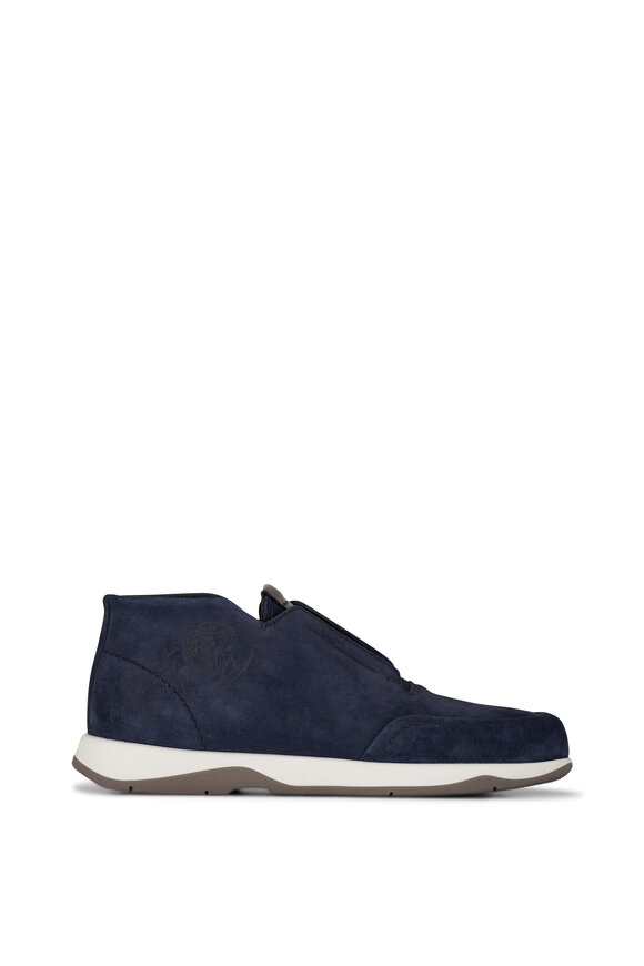 Berluti - Échappée Scritto Blue Suede Slip On Shoe