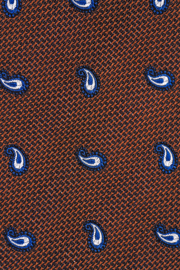 Zegna Orange Paisley Textured Silk Necktie - view 2