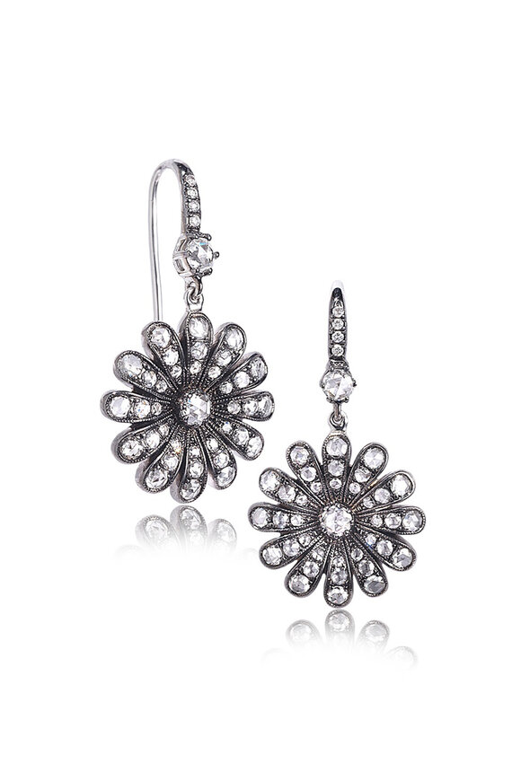 Nam Cho 18k White Gold Gregorian Rose Daisy Earrings - view 1