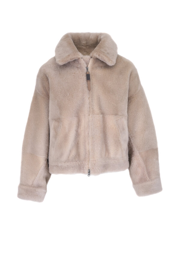 Brunello Cucinelli Beige Shearling Bomber