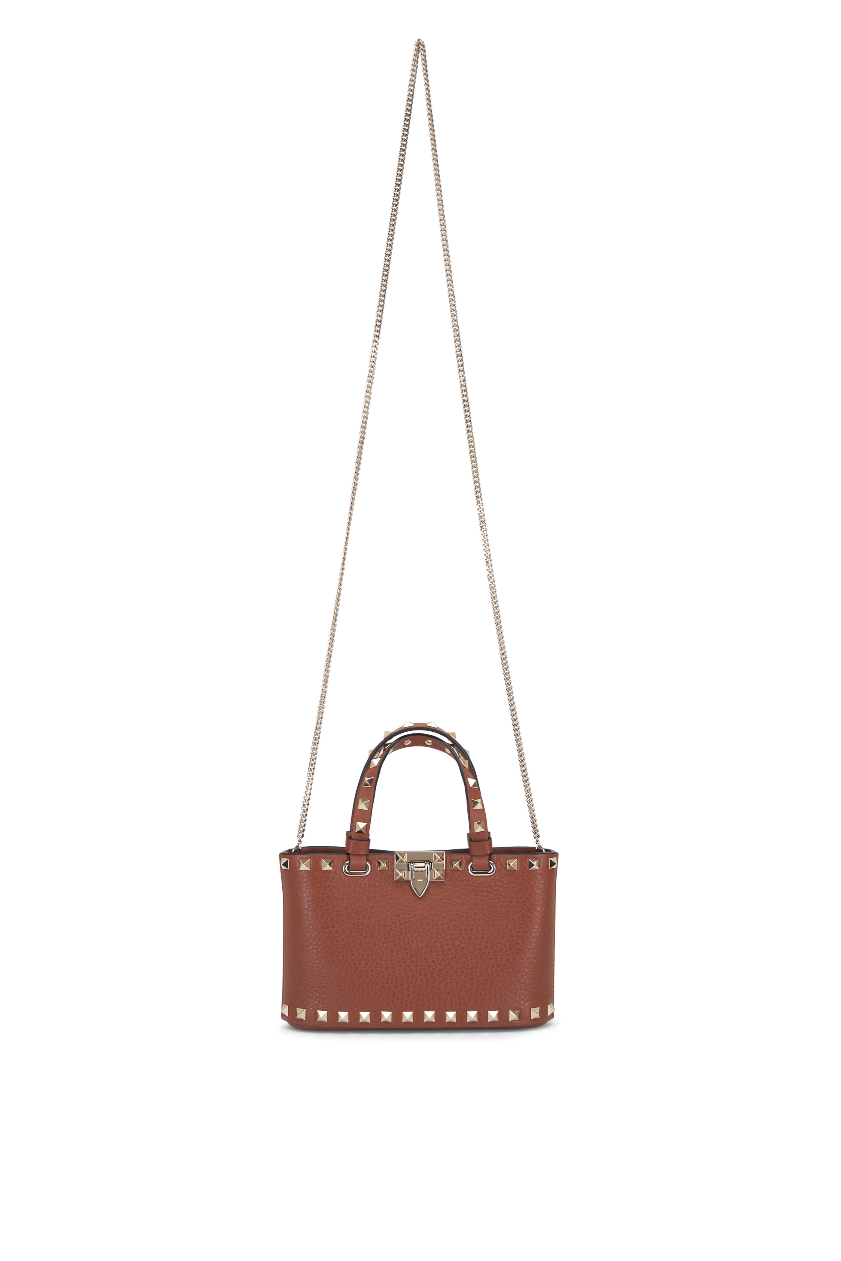 Valentino Garavani - Mini Rockstud Brown Grained Leather Shopping Bag
