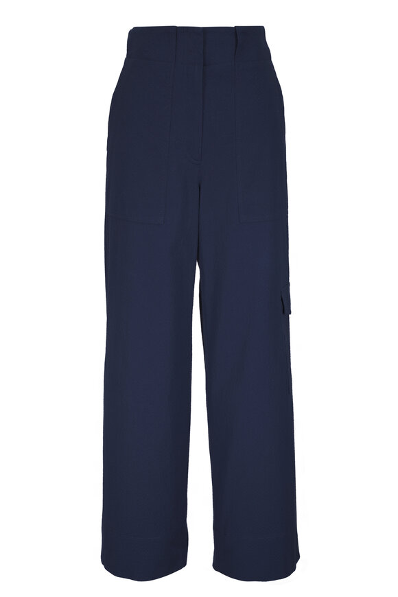 Akris Punto Cliff Seersucker Dark Blue Crop Cargo Pants