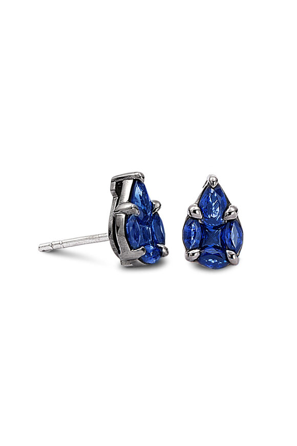 Nam Cho Invisible Pear Blue Sapphire Stud Earrings 