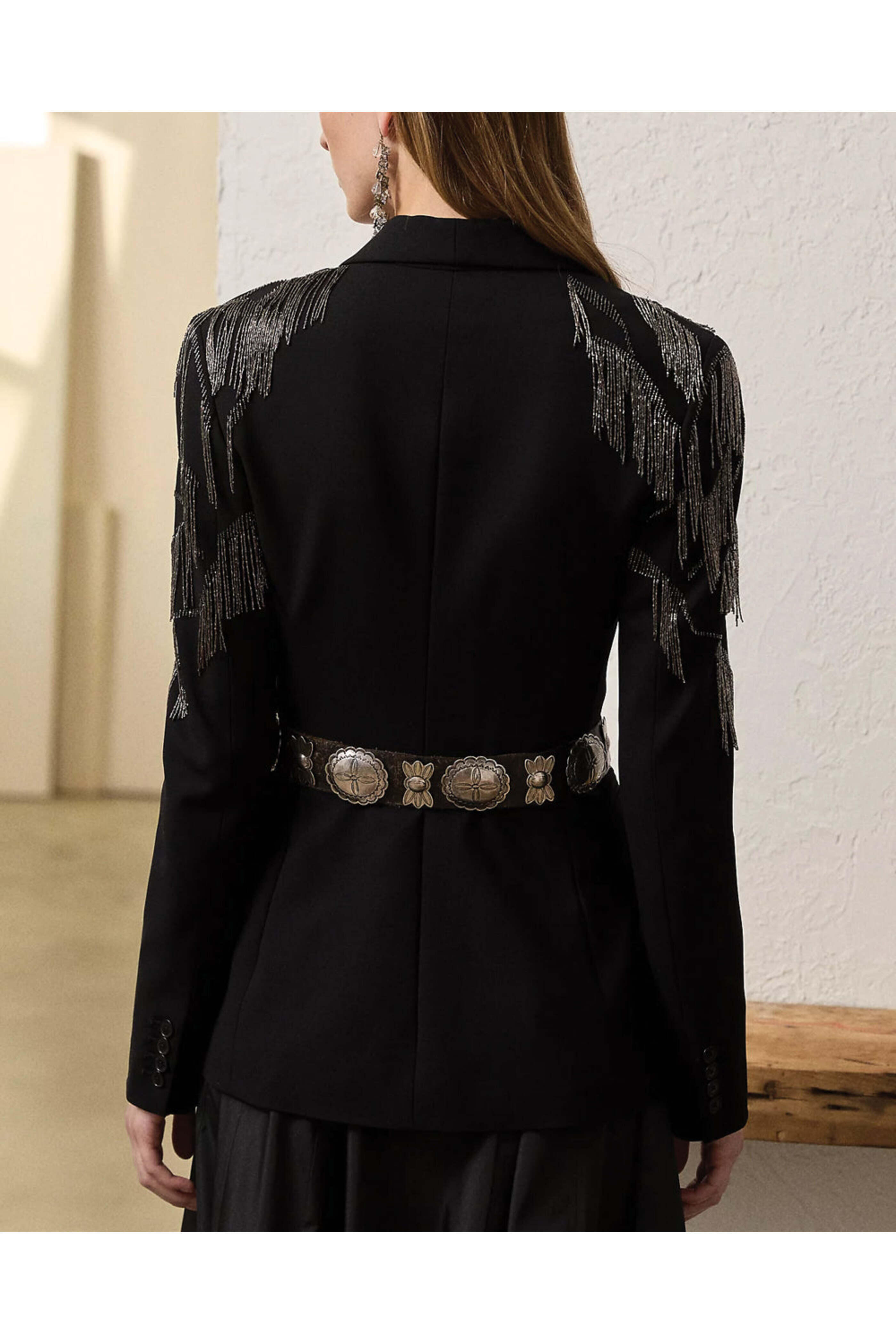 Ralph Lauren - Black Wool Fringe Embellished Tamara Blazer