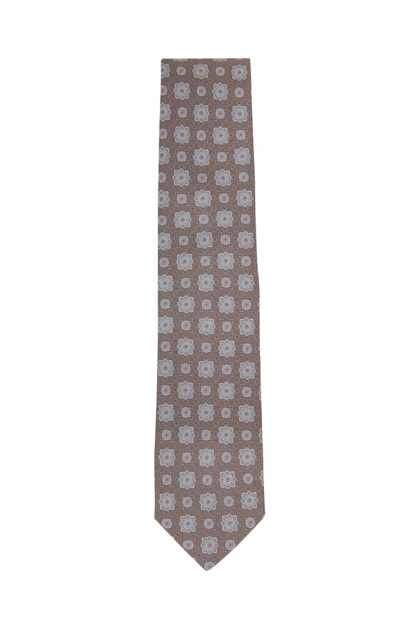 Eton - Taupe Floral Medallion Silk Necktie