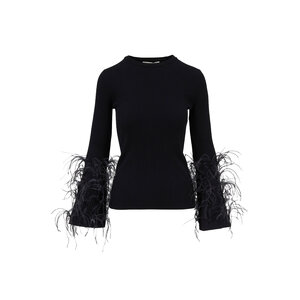 Ines Feather Trim Sweater Top Medium / Black