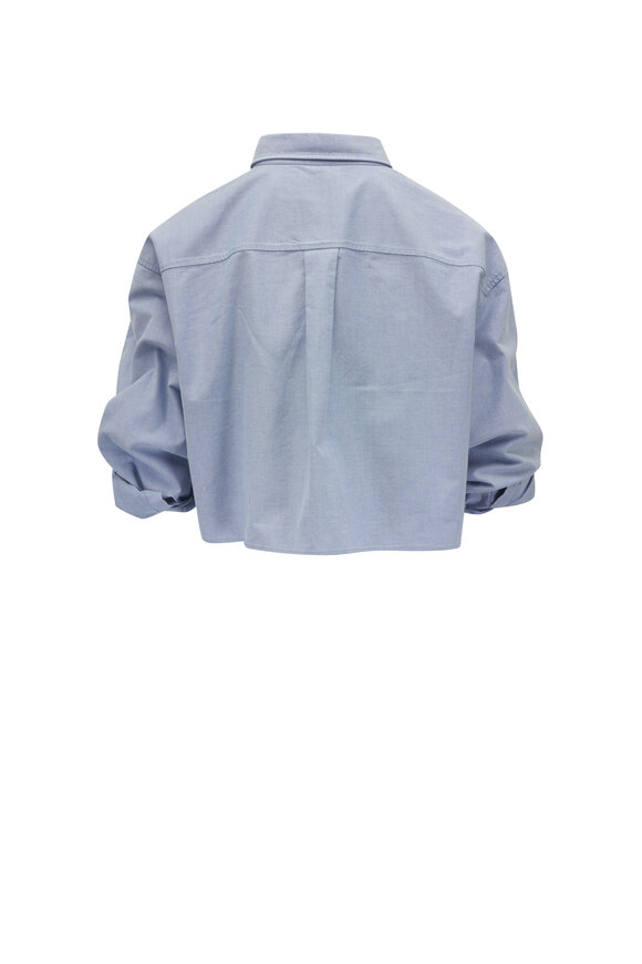 Brunello Cucinelli - Blue Cotton Monili Trim Crop Button Down Shirt