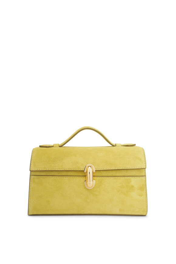 Savette Symmetry Pochette Chartreuse Suede Top Handle Bag