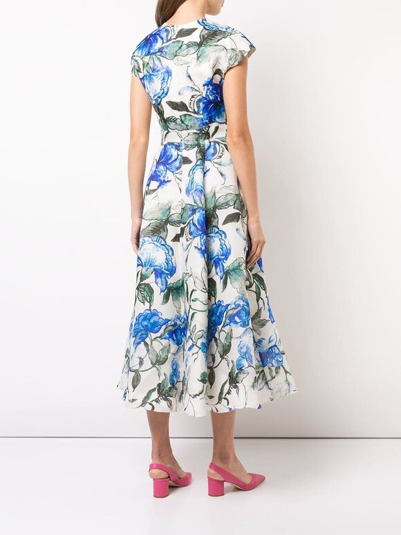 Carolina Herrera - Blue Hibiscus Print Faux Wrap Dress