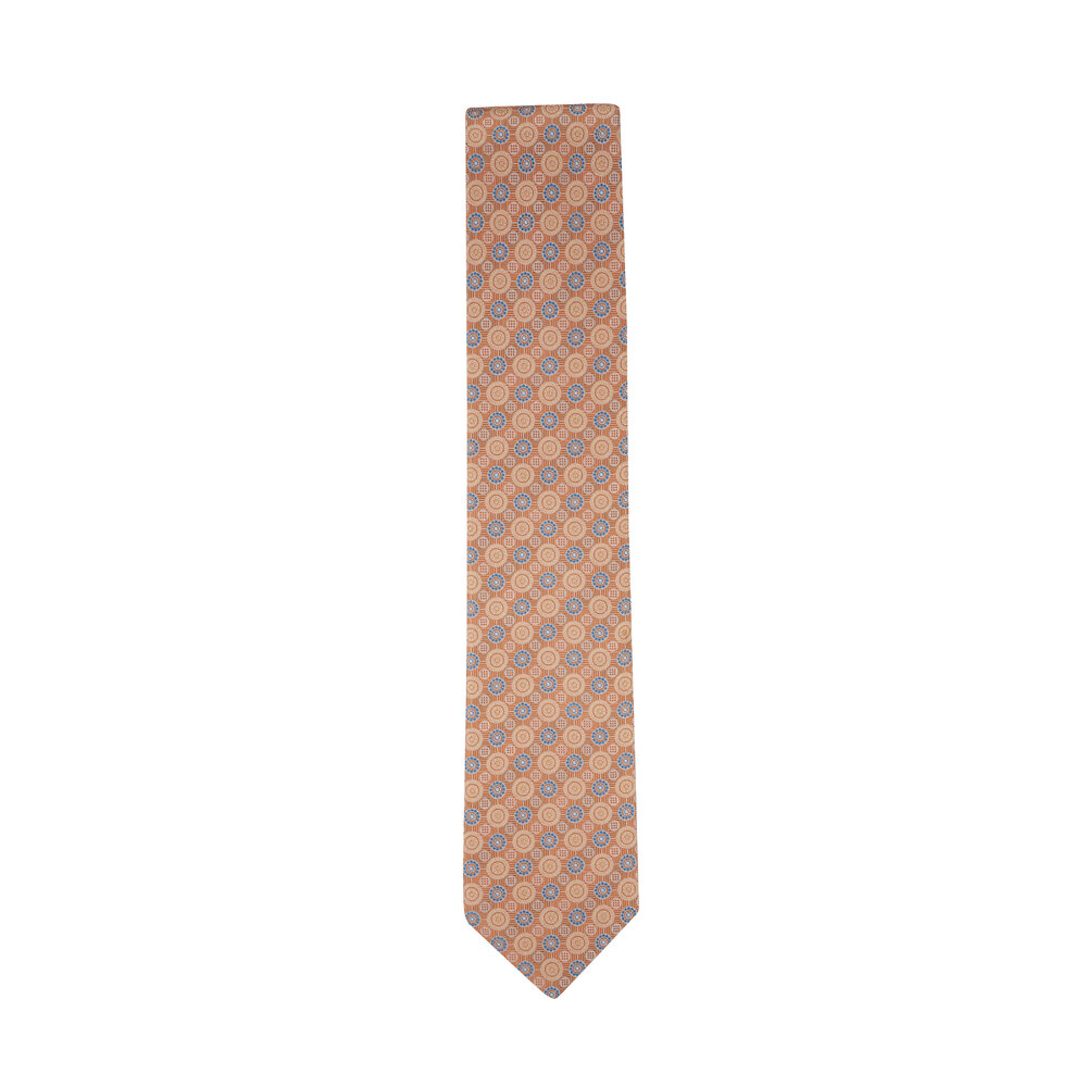 Eton Orange & Blue Medallion Silk Necktie Mitchell Stores