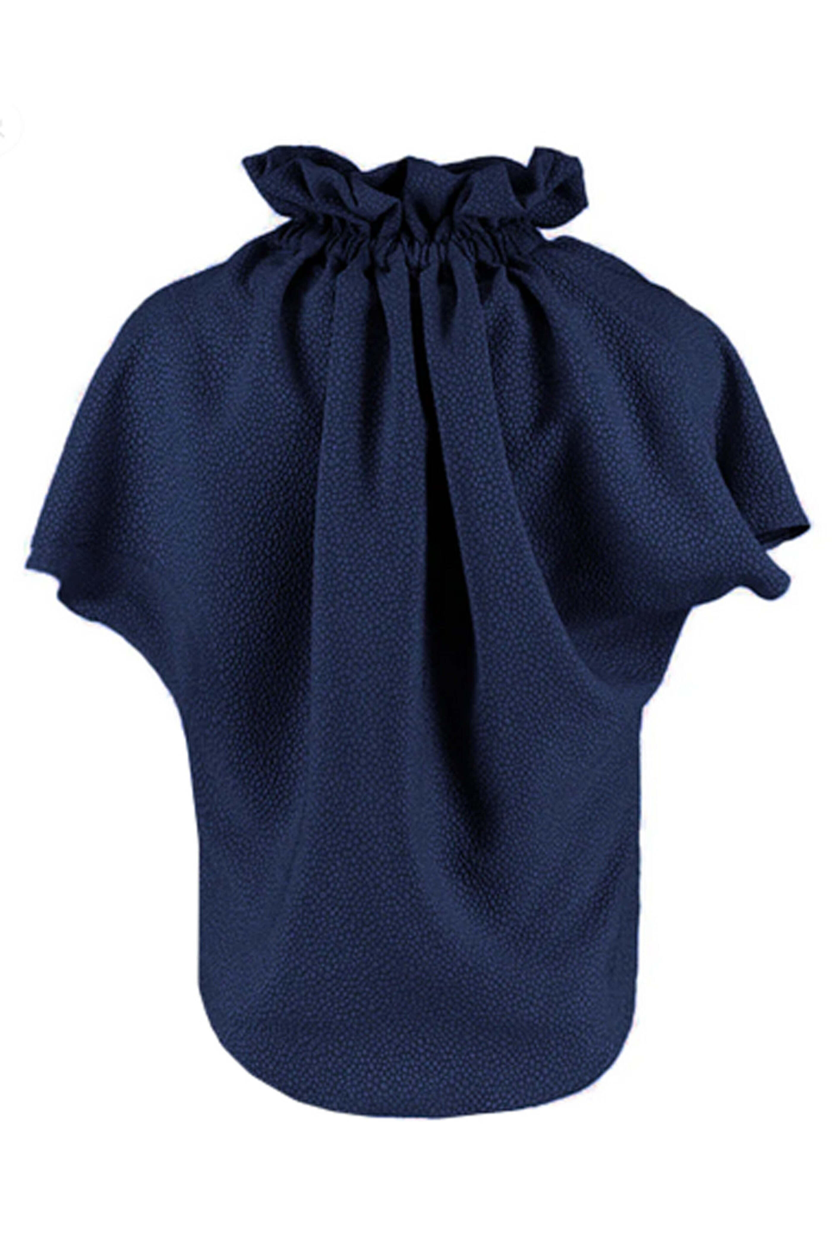 Edeline Lee - Navy Bubble Jacquard Ruff Blouse
