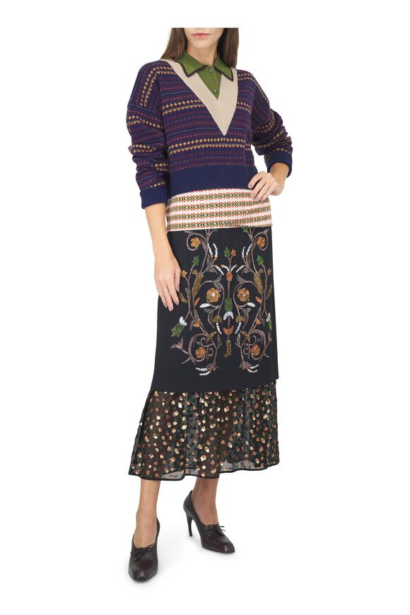 Dries Van Noten Navy Multicolor Polo Sweater - view 2
