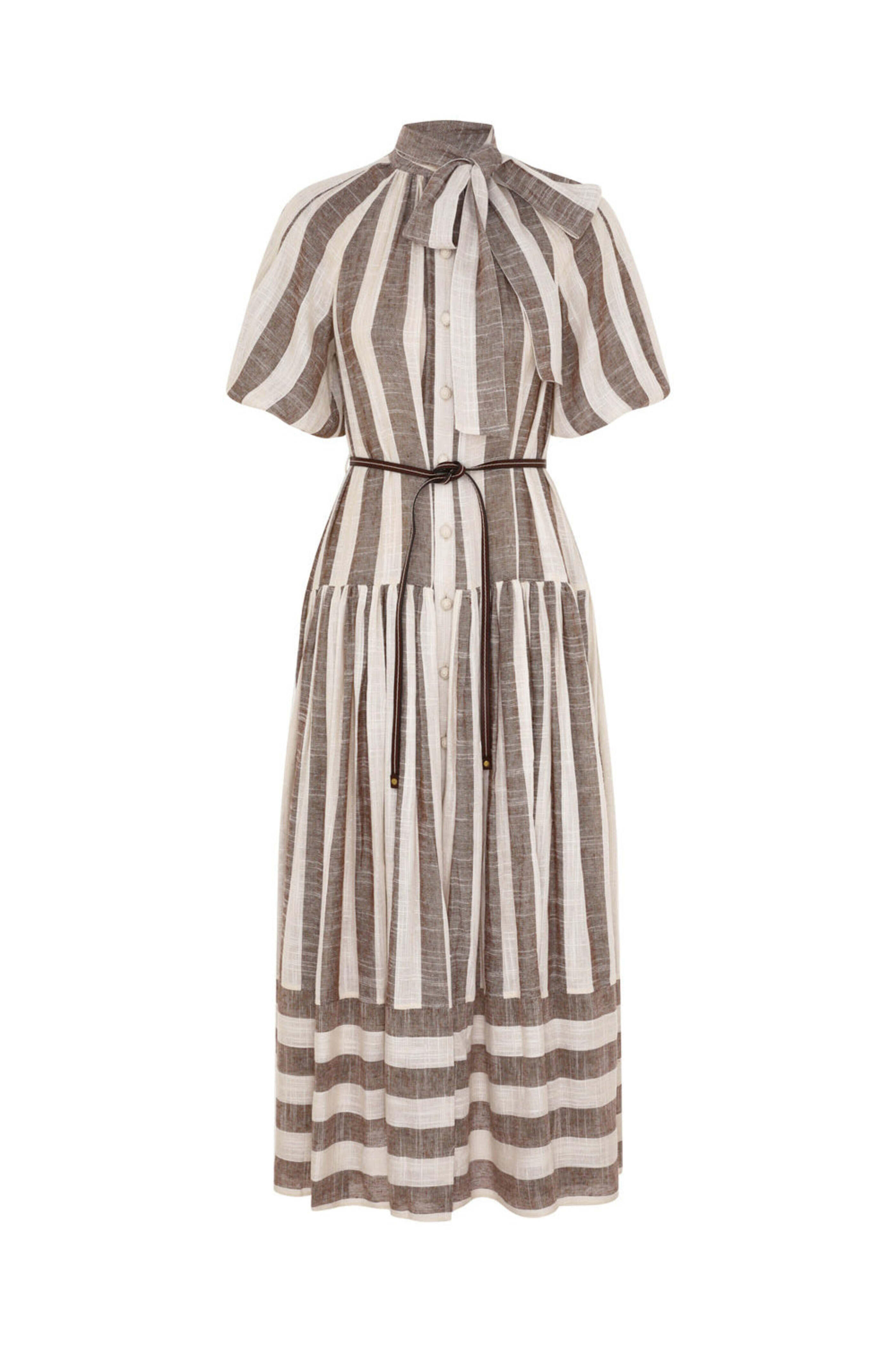 【Zimmermann】ACACIA BLOUSON SHIRT DRESS ブルゾン ミディ Acacia Blouson Shirt Dress Chocolate/Cream Stripe Online