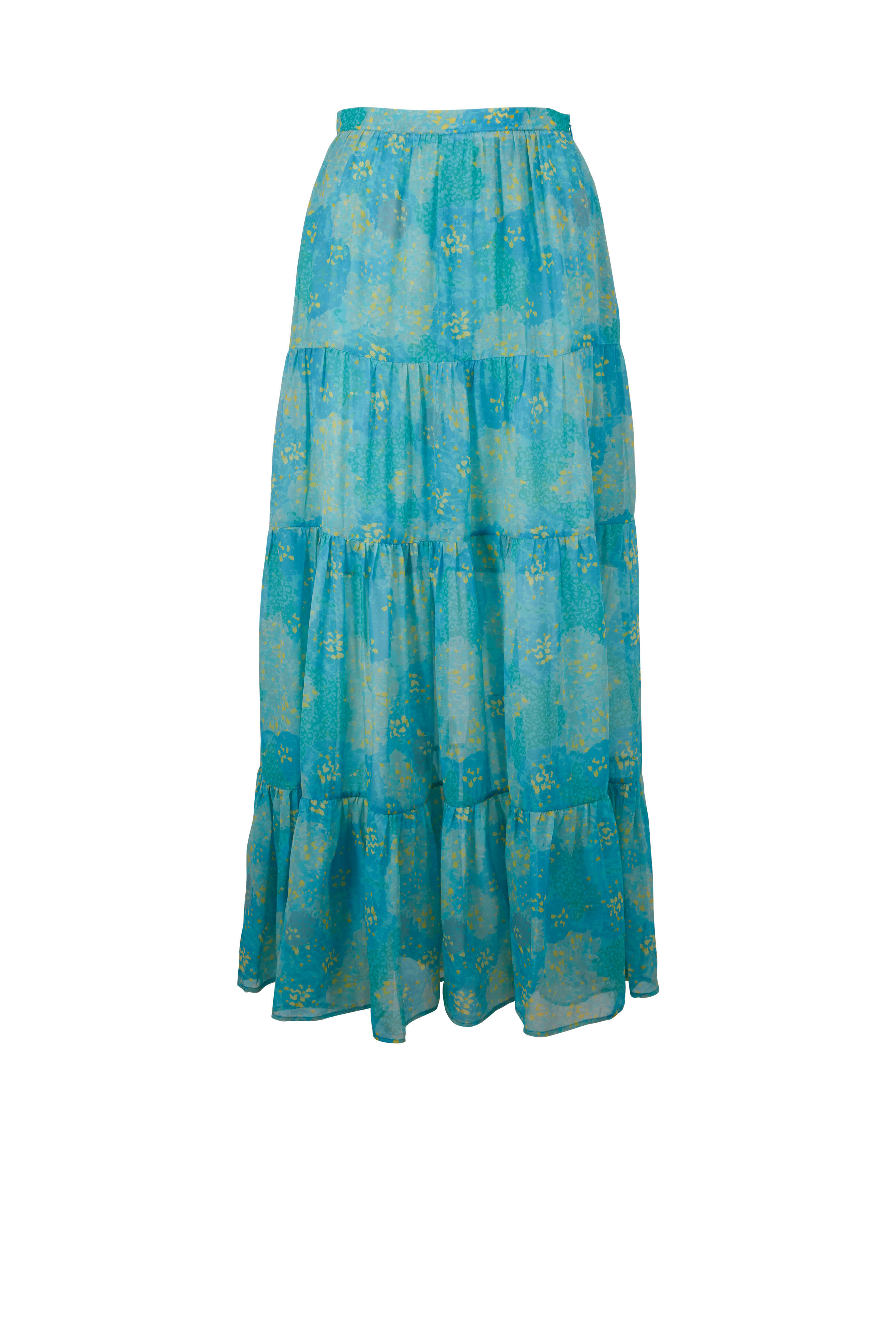 Kiton - Turquoise Print Silk Maxi Skirt