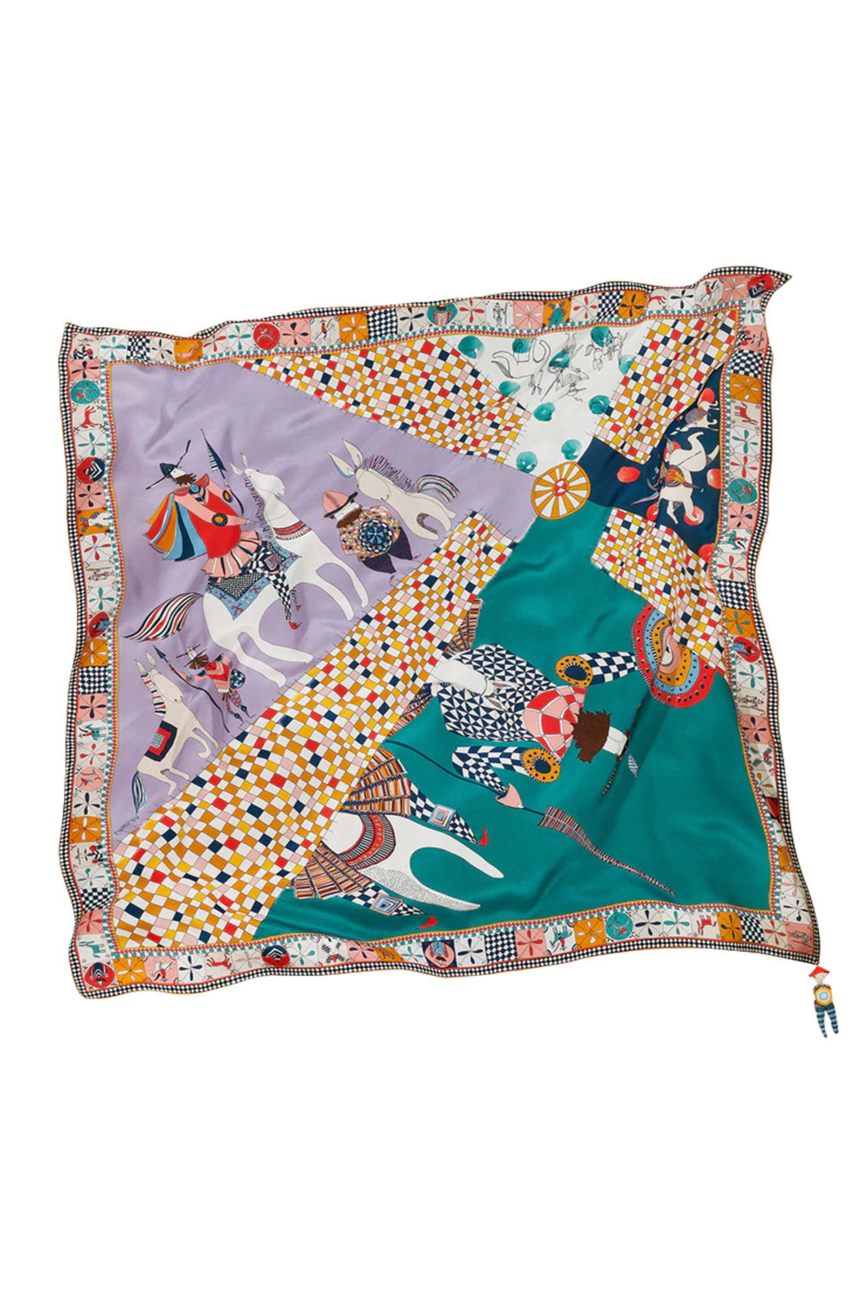 Rumi Su - Don Quixote Silk Scarf in Lilac and Teal