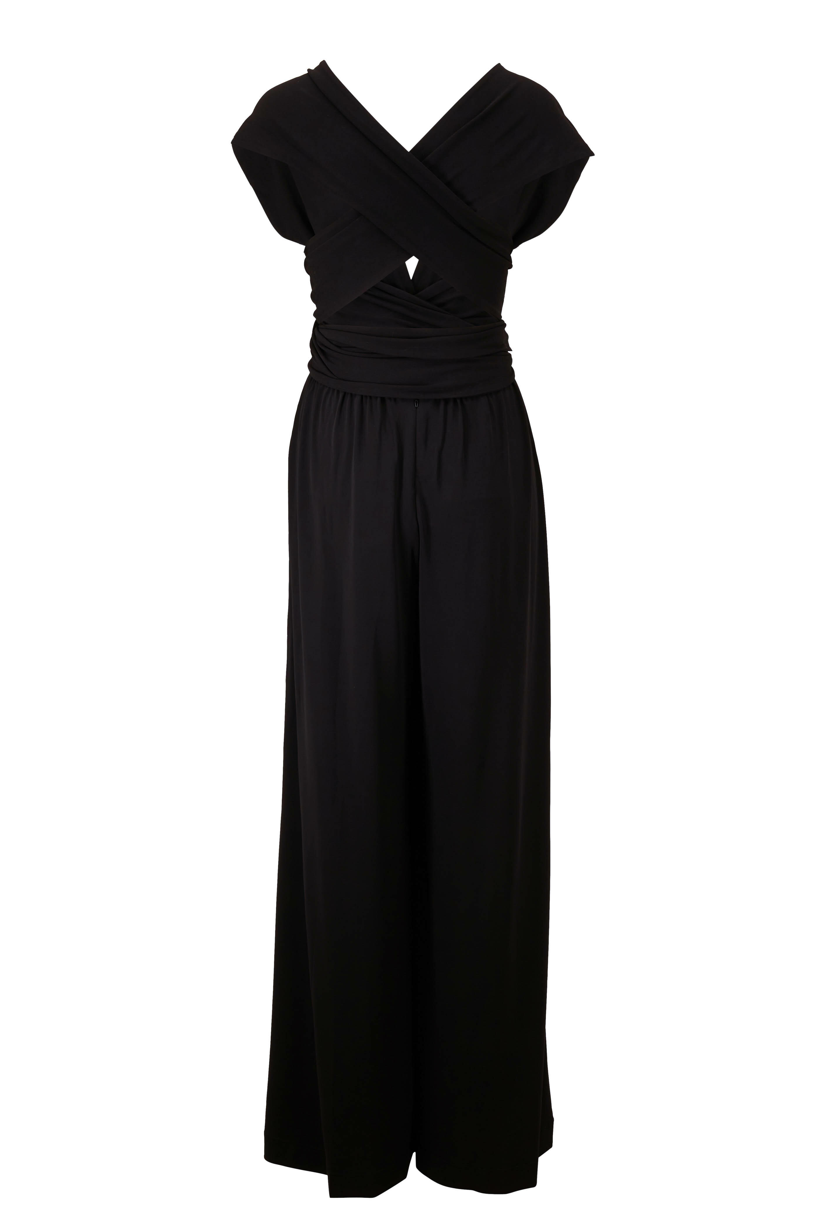 Michael Kors Collection - Black Wrap Belt Wide Leg Jumpsuit