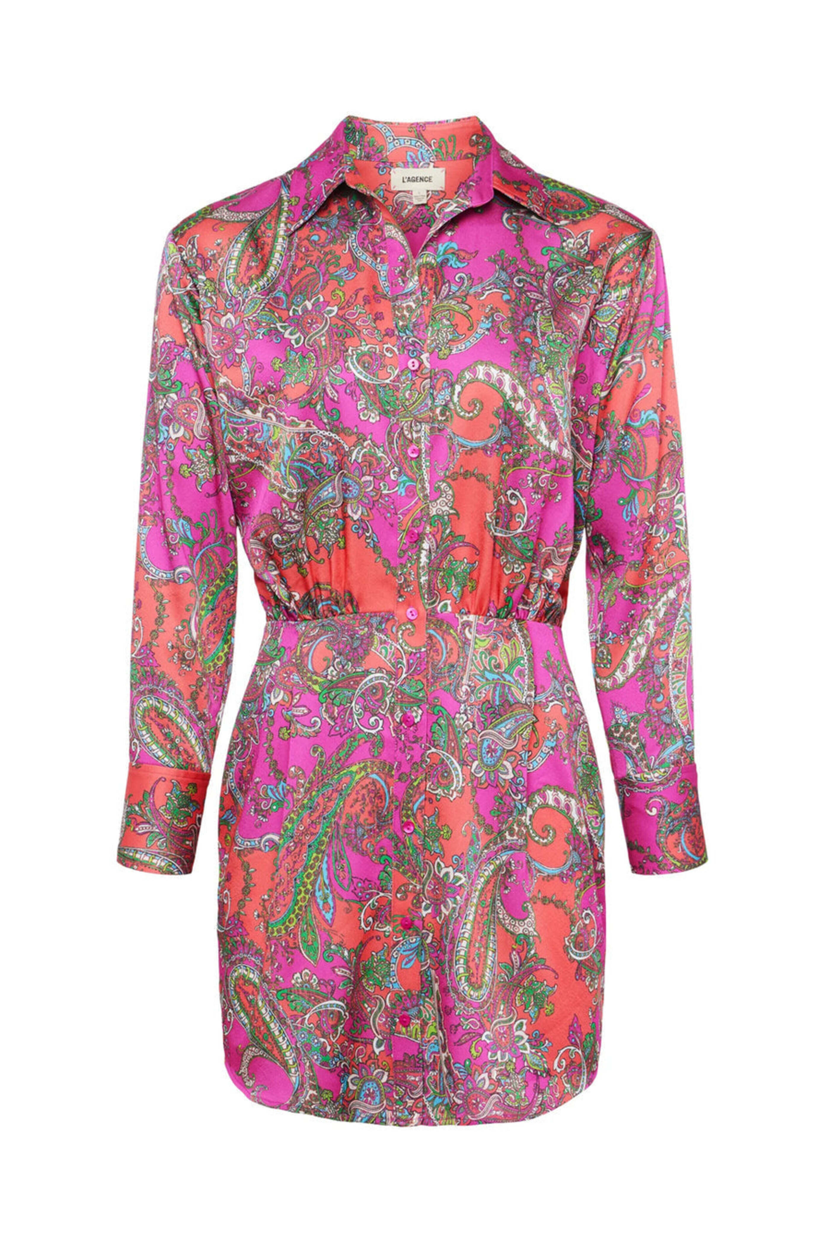 L'Agence - Rhodamine Pop Paisley Demetria Mini Shirt Dress