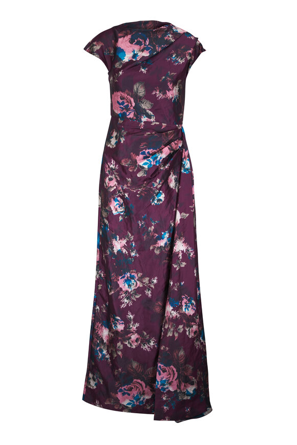Erdem Burgundy Textured Satin Draped Gown - view 1