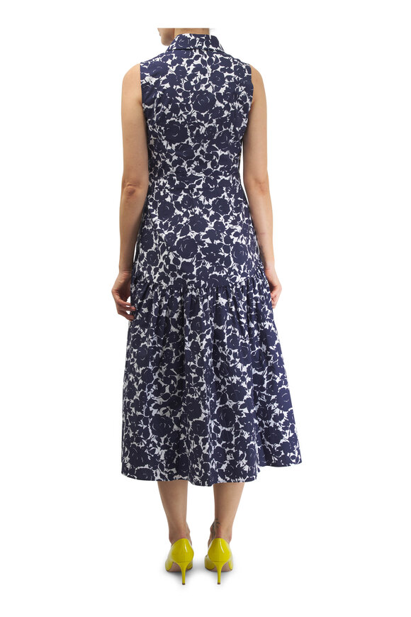 Michael Kors Collection - Blue & White Floral Drop Waist Shirt Dress