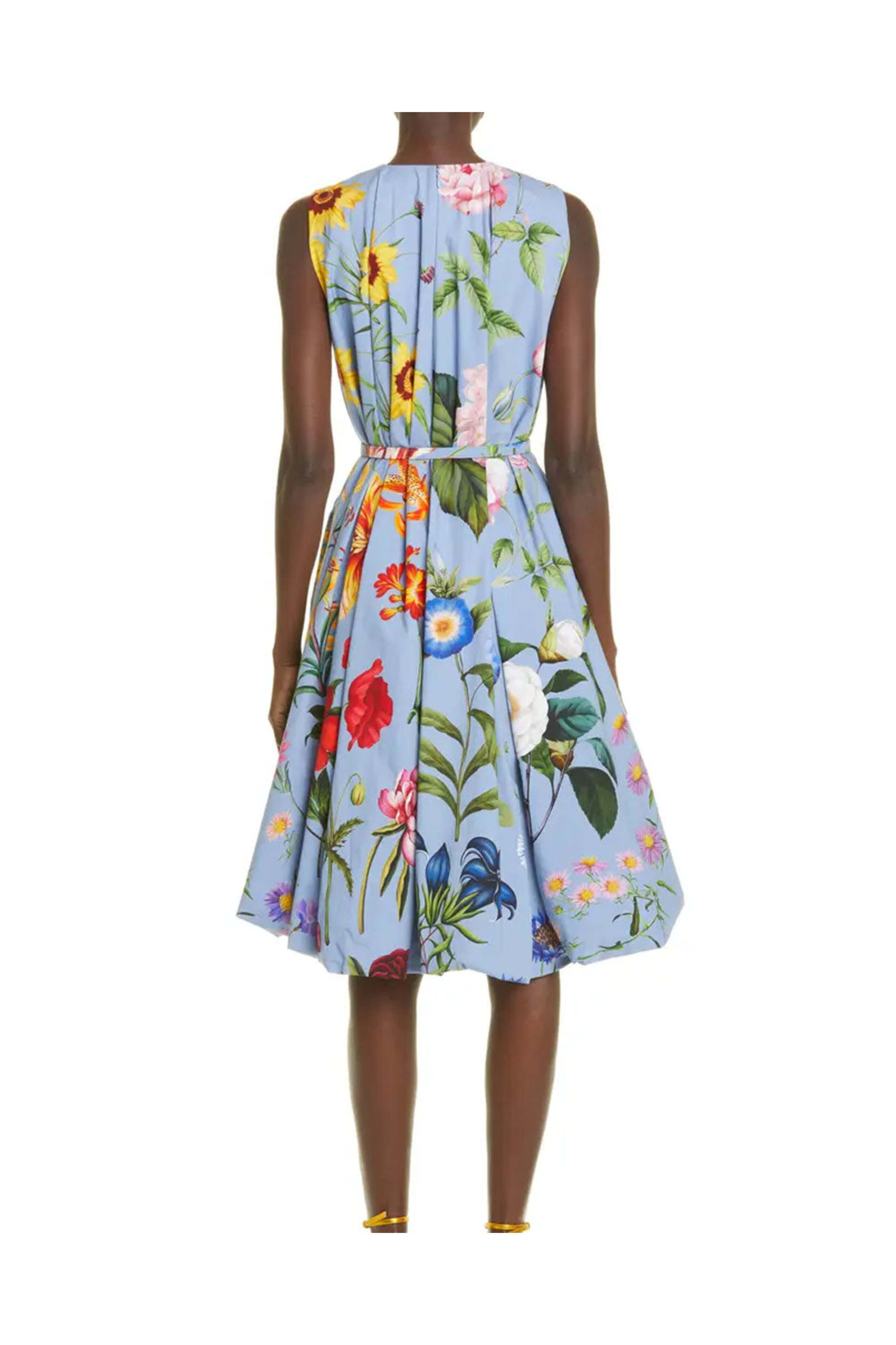 Oscar de la Renta - Slate Blue Floral Bubble Mini Dress