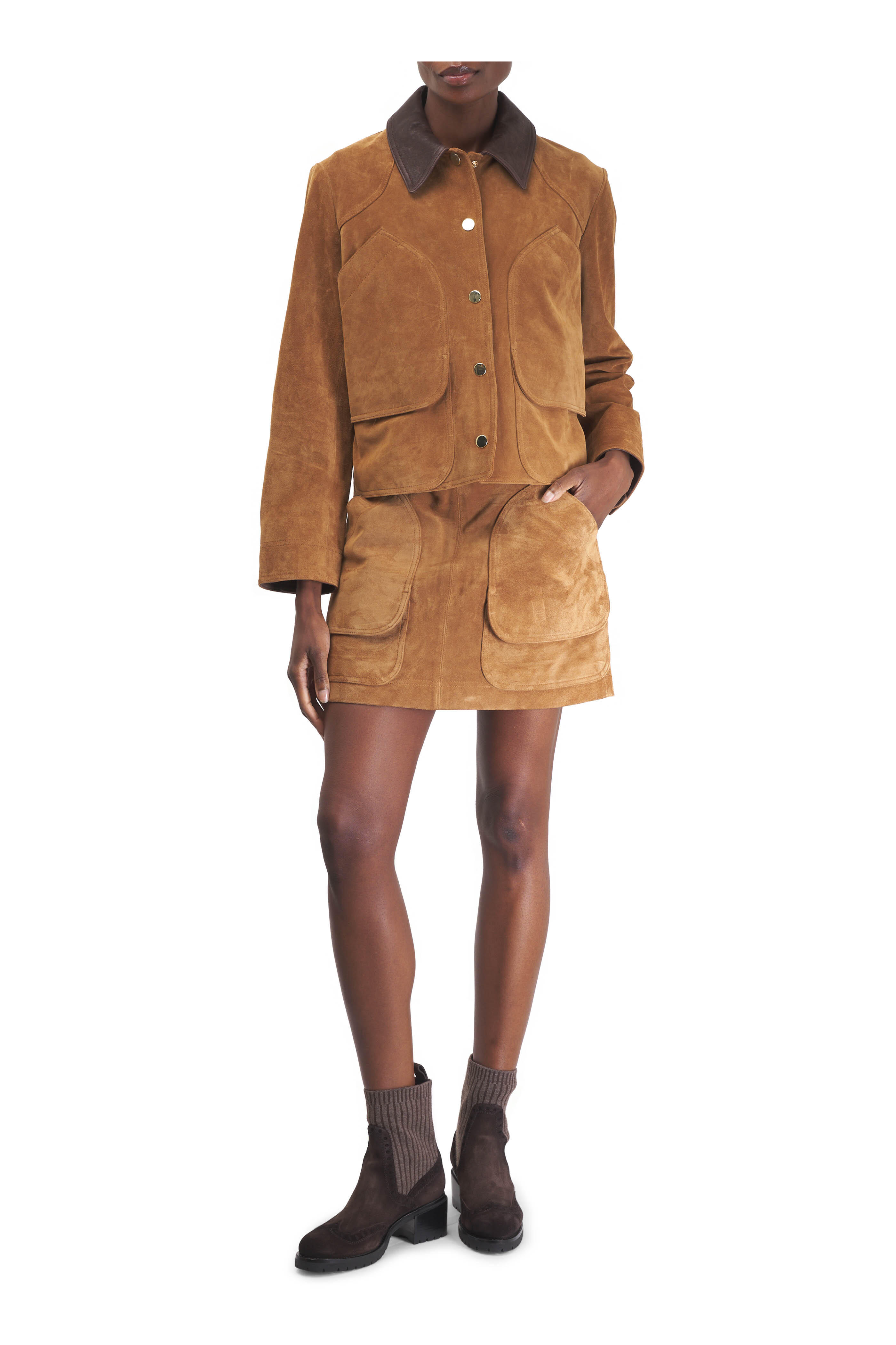 Veronica Beard - Walters Brown Cropped Suede Barn Jacket