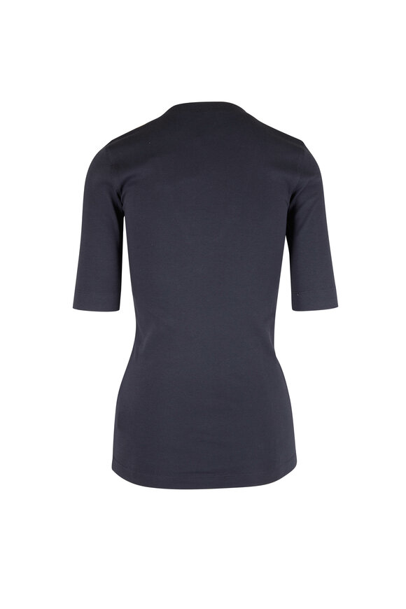 Brunello Cucinelli - Navy Blue Ribbed Cotton V-Neck T-Shirt