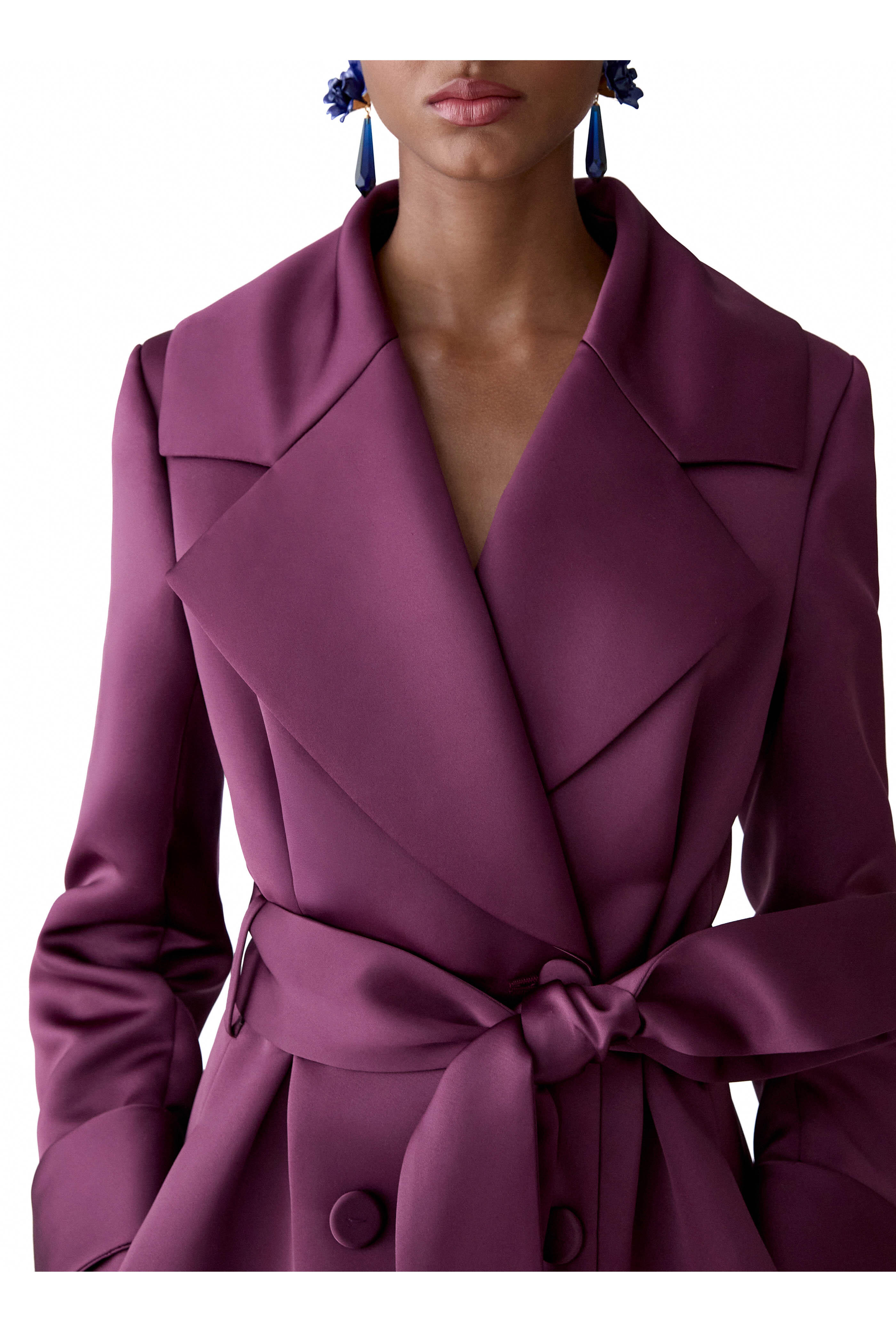 Carolina Herrera - Eggplant Satin Trench Coat