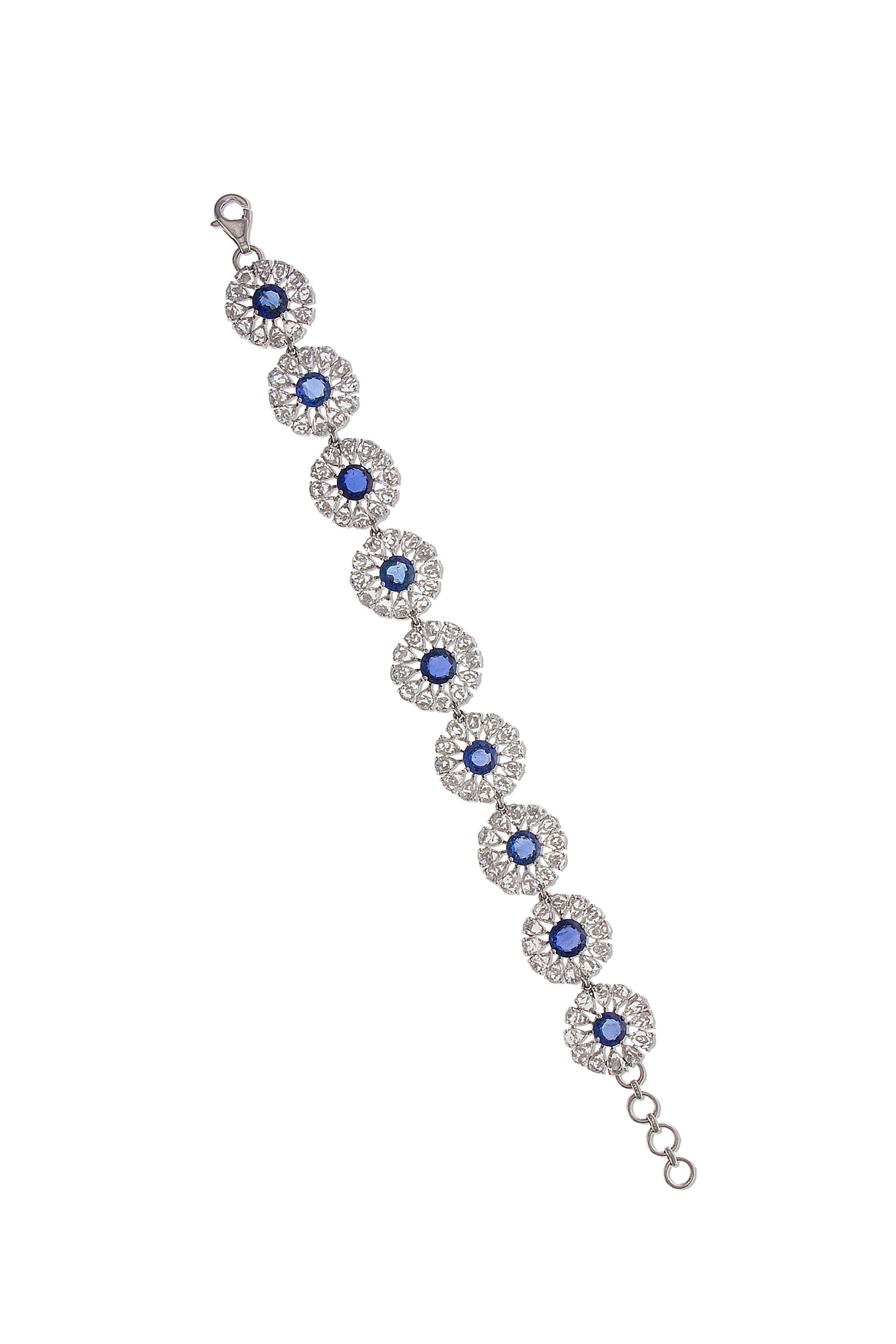 64 Facets - 18K White Gold Diamond & Sapphire Flower Bracelet