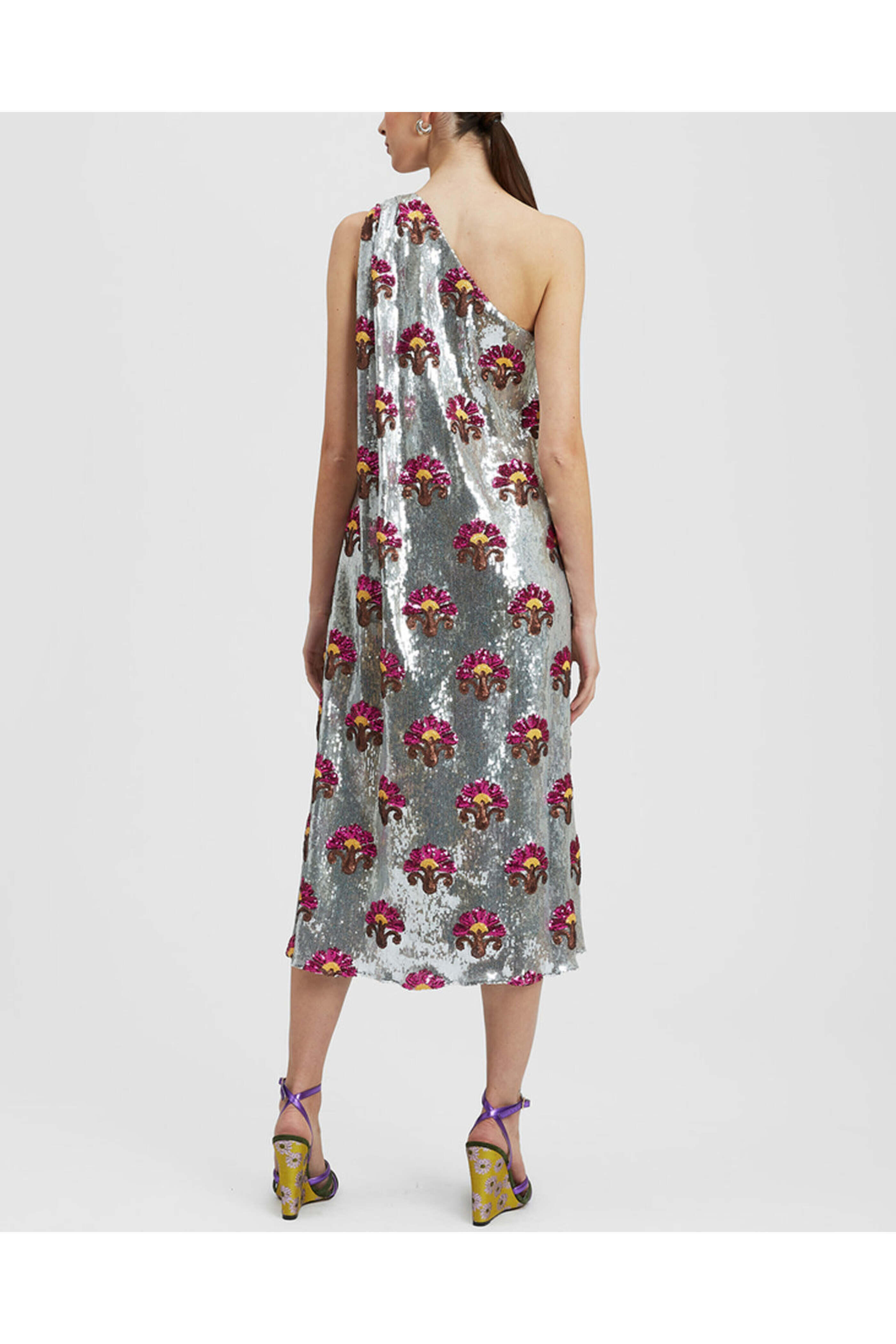 La DoubleJ - Textured Sequin Single Shoulder Roy Midi Dress