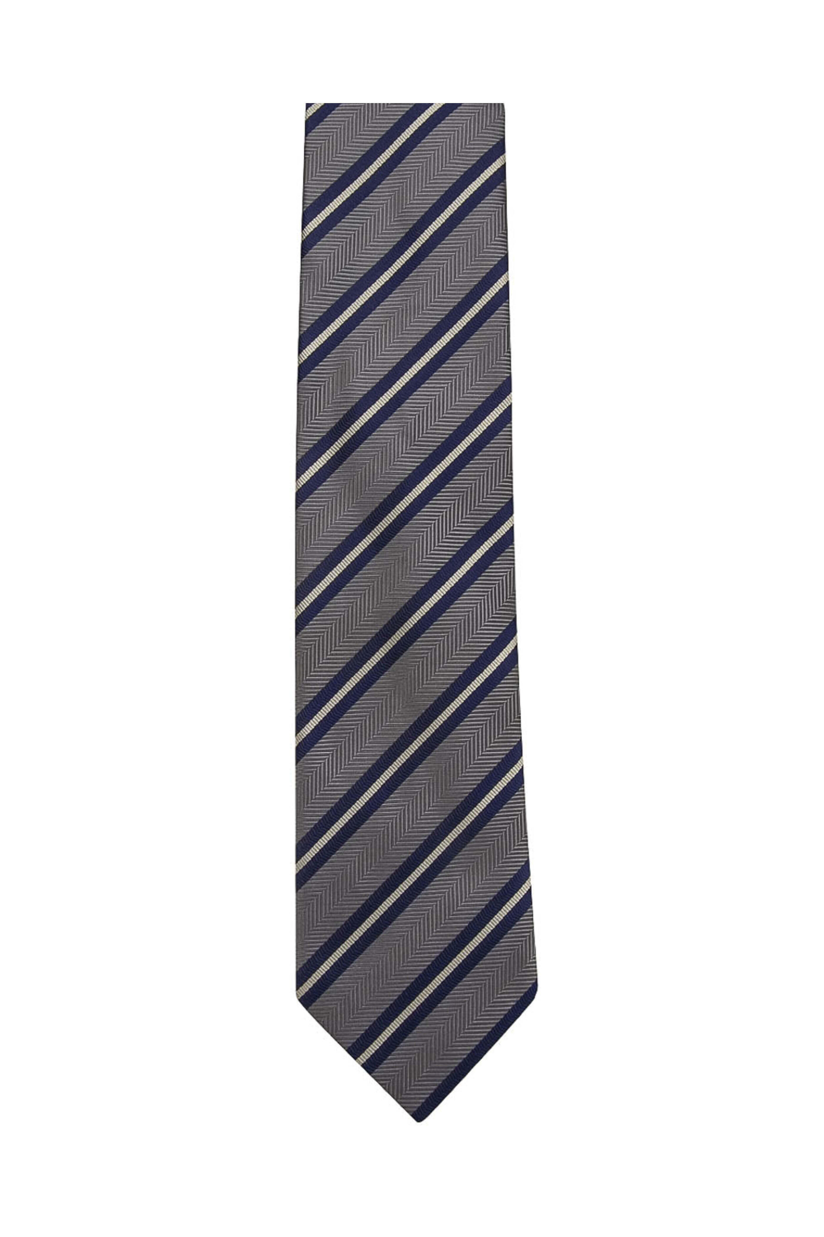 Brioni - Grey Blue and Ivory Herringbone Striped Tie