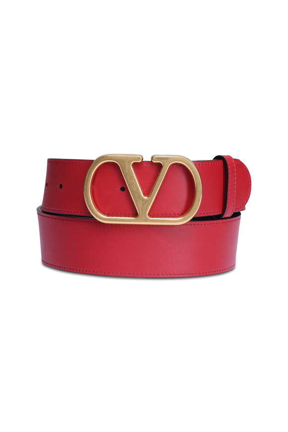 Valentino Garavani VLogo Black & Red Reversible Leather Belt - view 3
