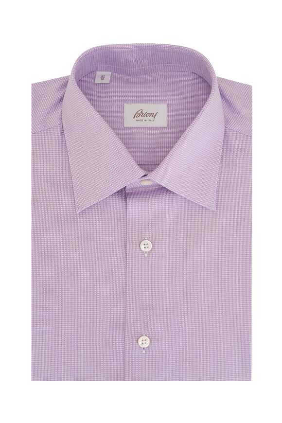 Brioni Rose & White Micro Textured Cotton Dress Shirt