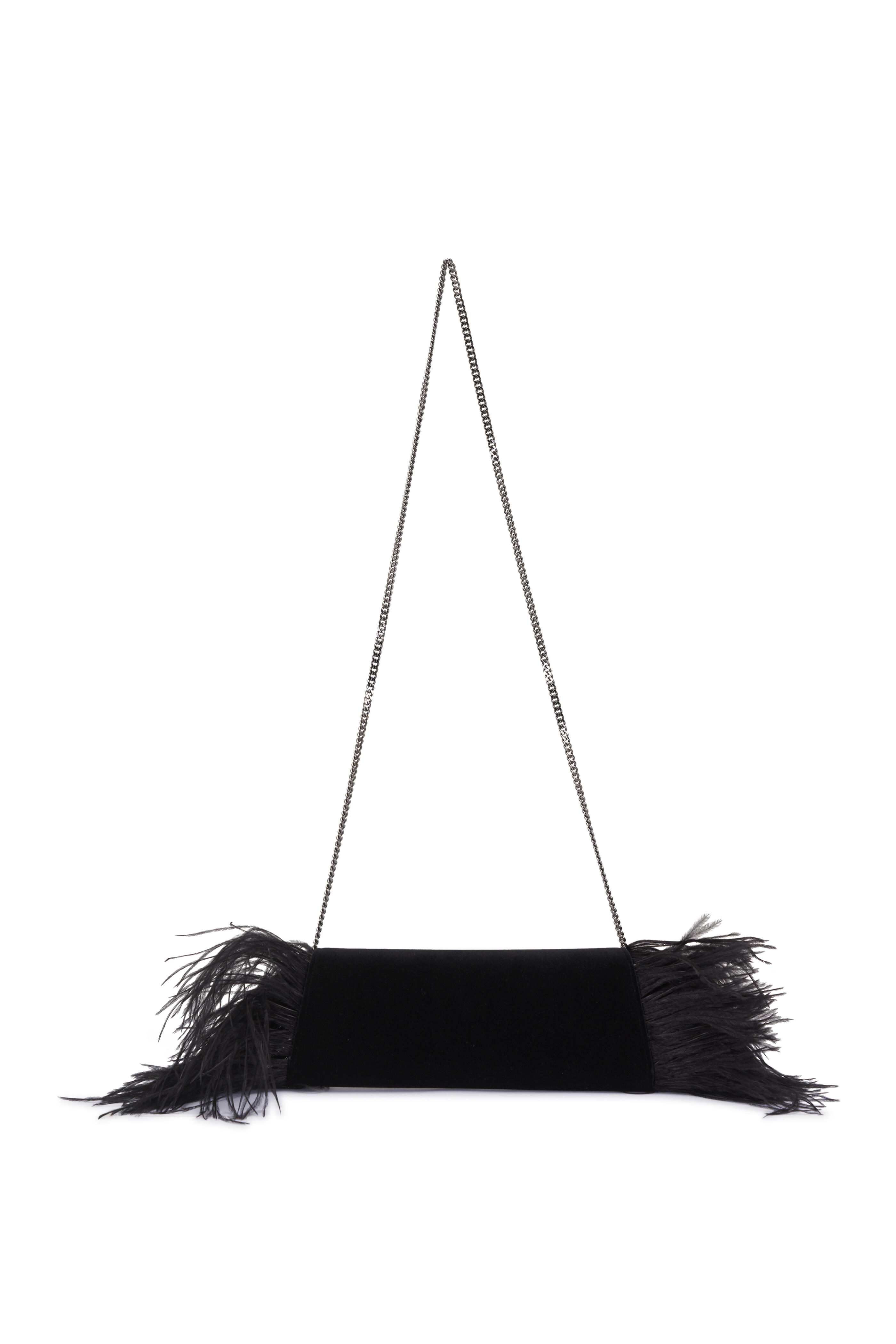 Akris - Anouk Black Feather Trim Trapezoid Chain Clutch