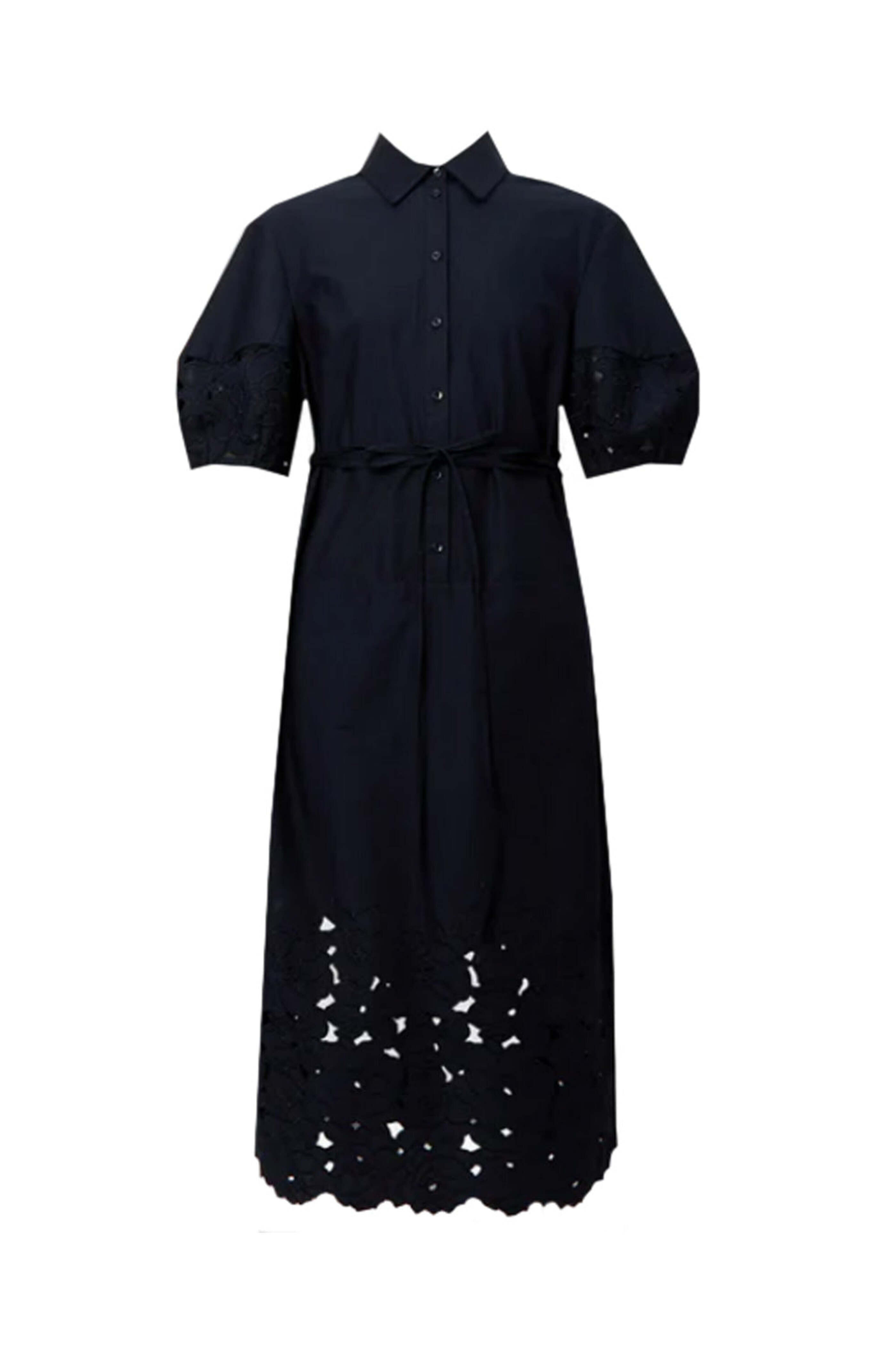 erdem short-sleeve midi dress ERDEM Embroidered Denim Short Sleeve Midi Dress | Blue
