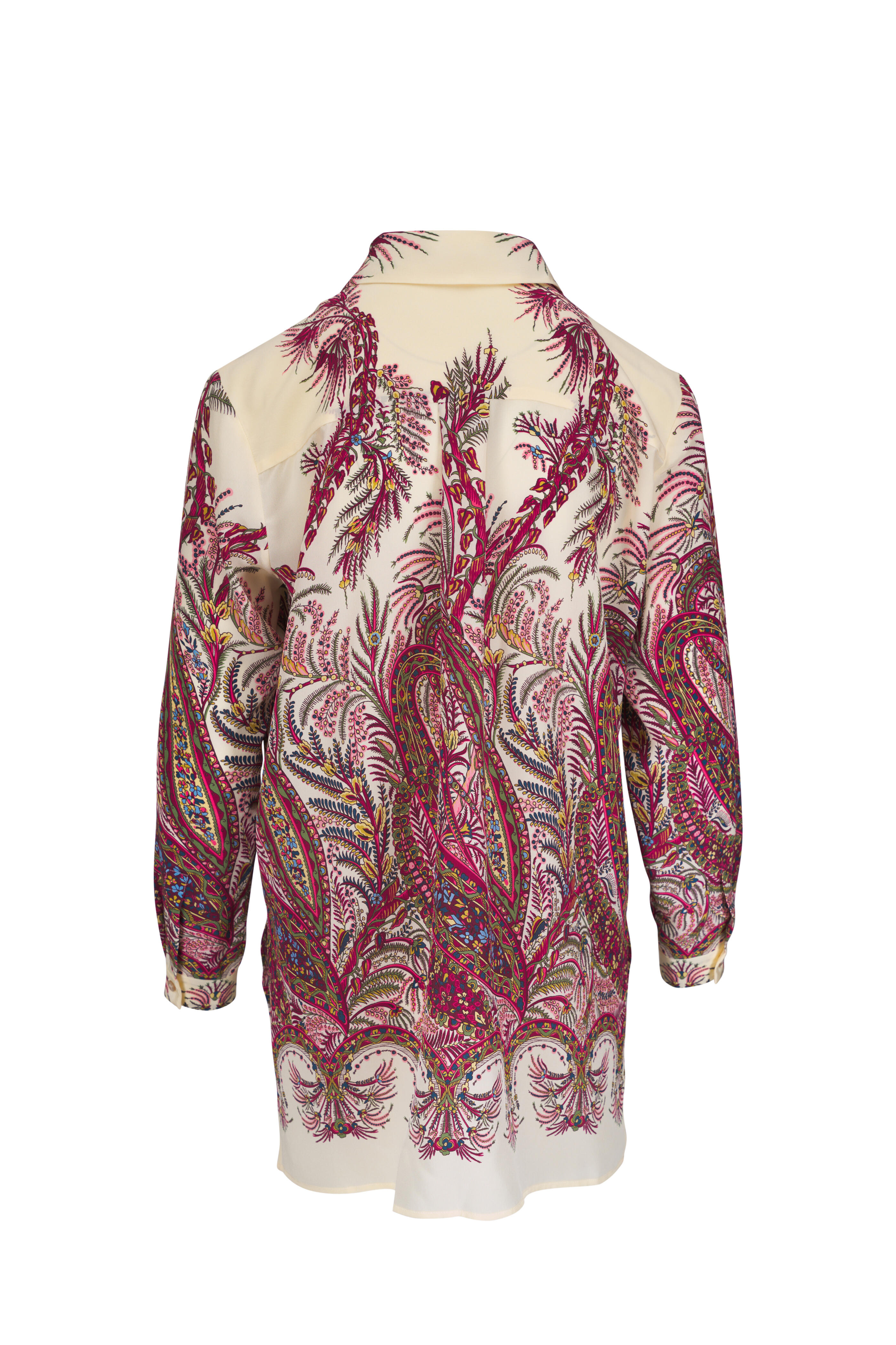 Etro - Beige & Red Multi Floral Motif Print Silk Shirt