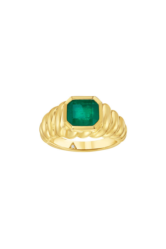 Ruchi 18k Yellow Gold Sonnet Emerald Bezel Ring