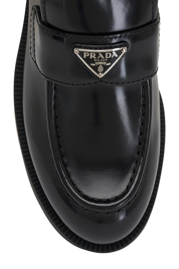 Prada - Spazzolato Black Leather Platform Loafer, 25mm