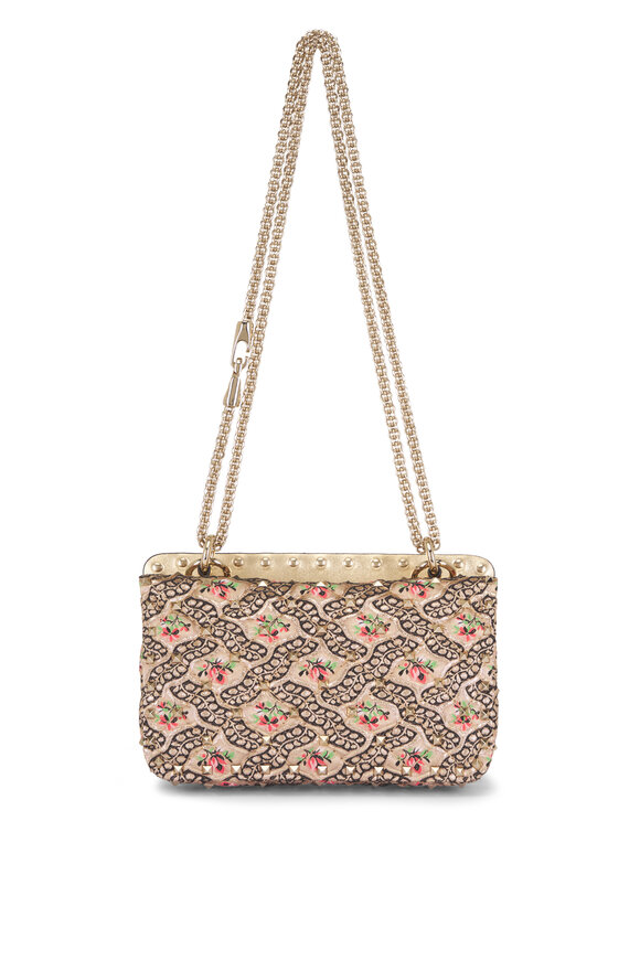 Valentino Garavani Small Floral Jacquard Rockstud Chain Shoulder Bag - view 3