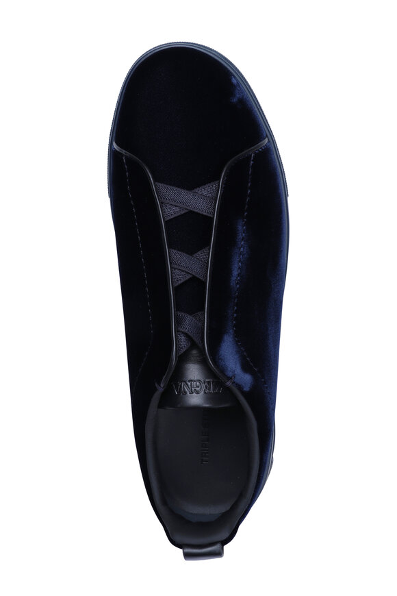 Zegna Triple Stitch Navy Blue Velvet Sneaker - view 3