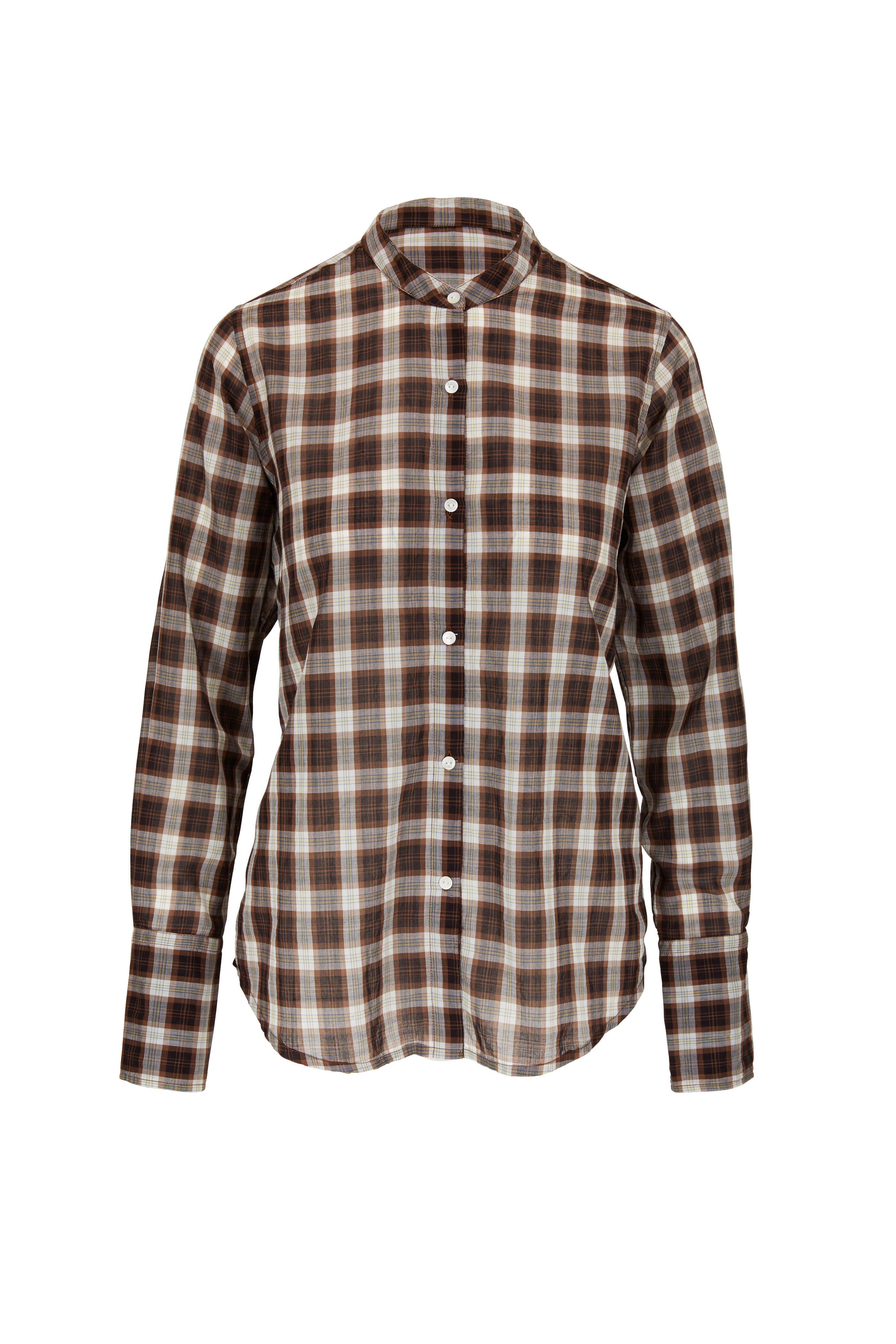 Nili Lotan - Judith Mocha Plaid Cotton Shirt | Mitchell Stores