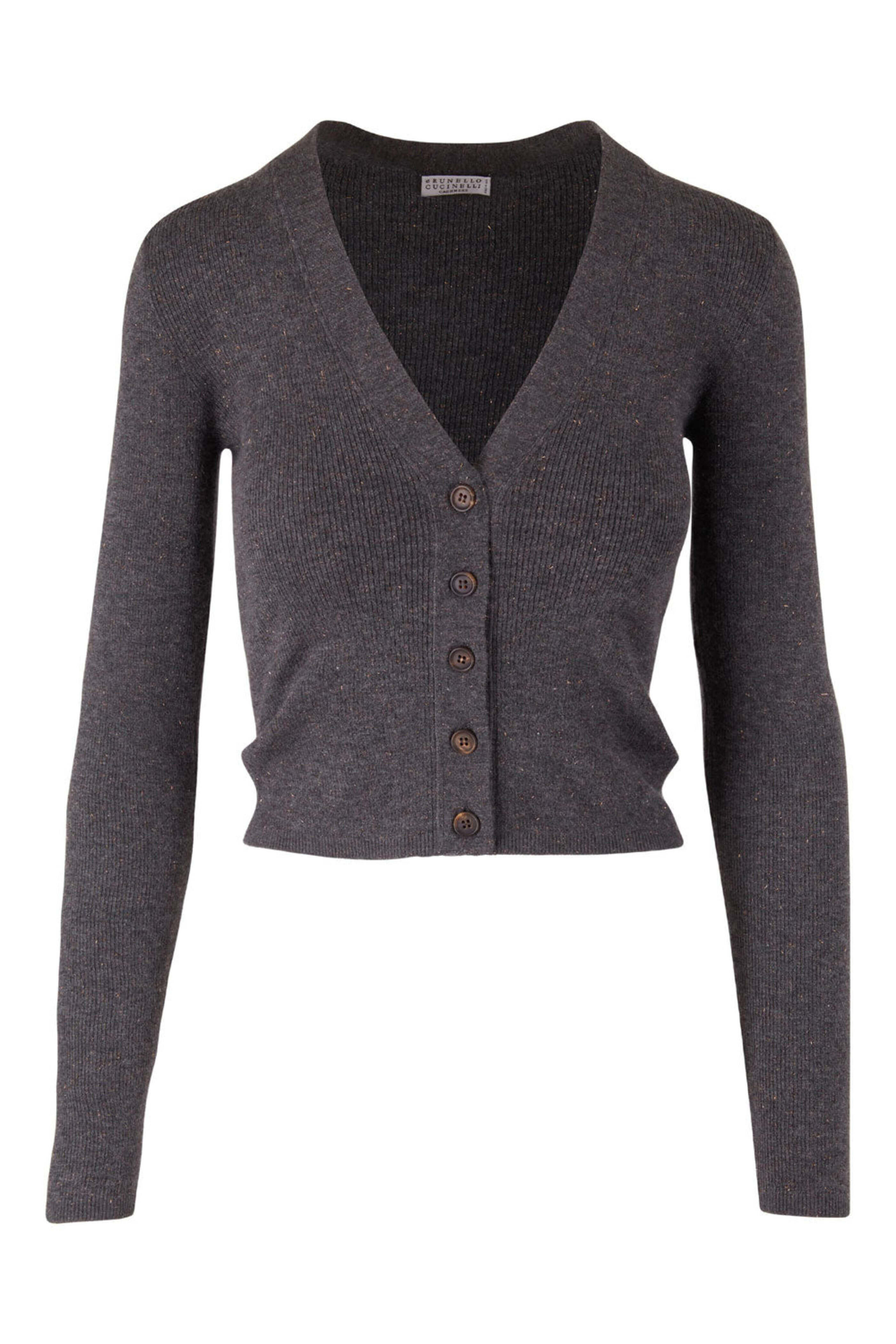 Brunello Cucinelli - Carbone Cashmere Lurex Buttoned Cardigan