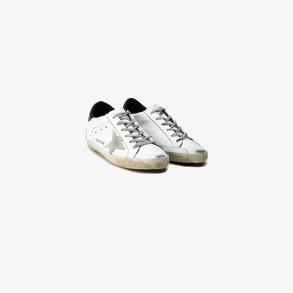 Golden Goose - Women's Superstar White Leather Navy Trim Sneaker