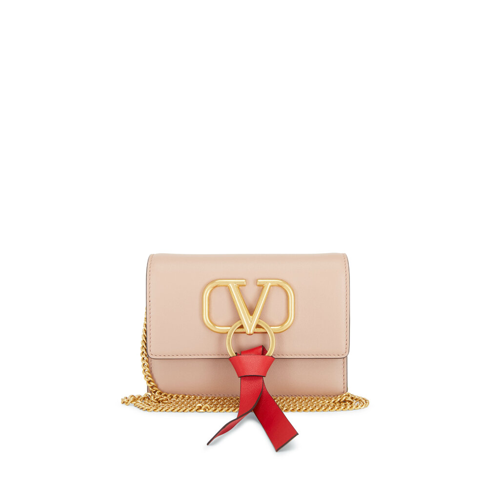 Valentino Garavani VLogo Ribbon Crossbody Bag in Rose & Red