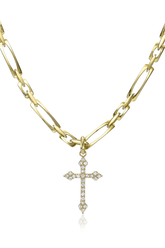 Dru 14k Yellow Gold Large Diamond Gothic Cross Pendant - view 2