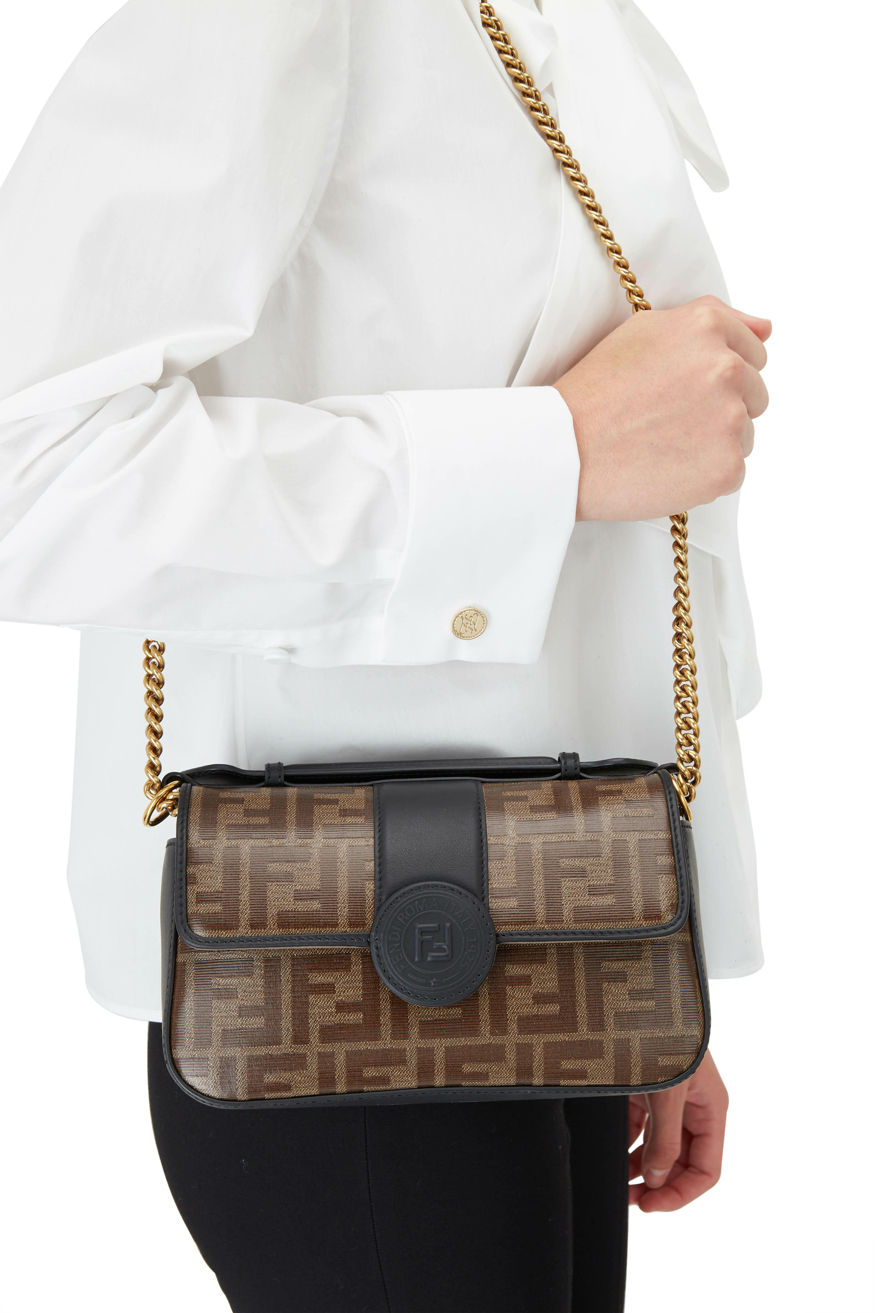 Fendi - Authenticated Double F Handbag - Leather Black for Women, Good Condition